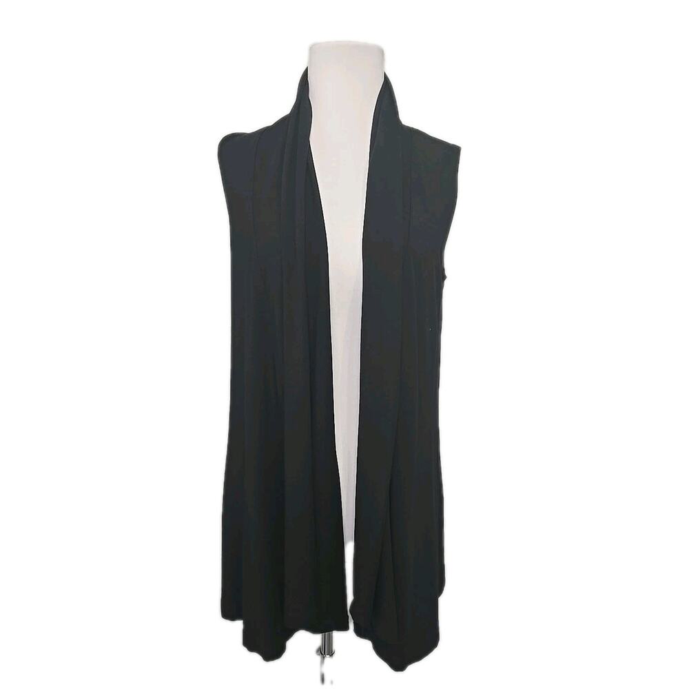 Three Dots Open Front Sleeveless Cardigan Duster Sweater Vest‎ Black Size SMALL